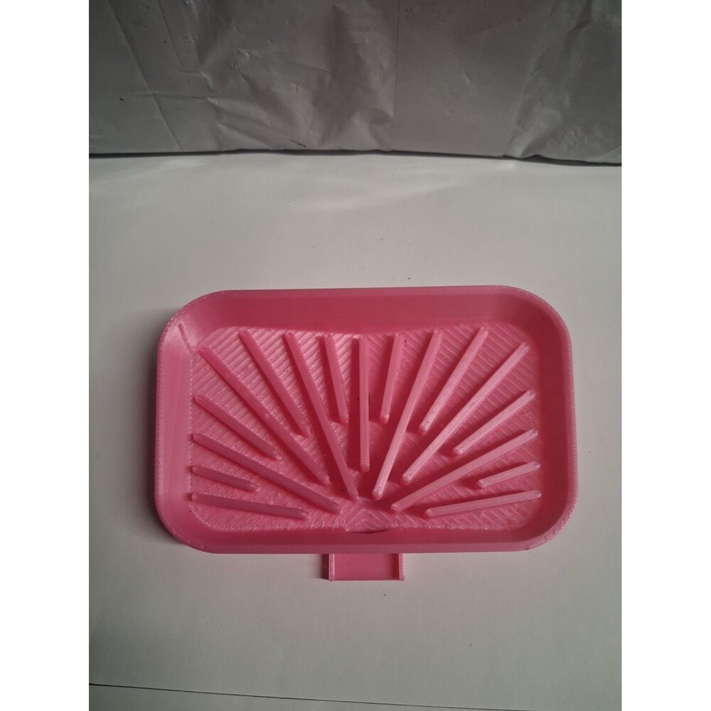 Pink 3 D Printed Soap Sponge Dish With Drain On It About 5.5 X 3.5
